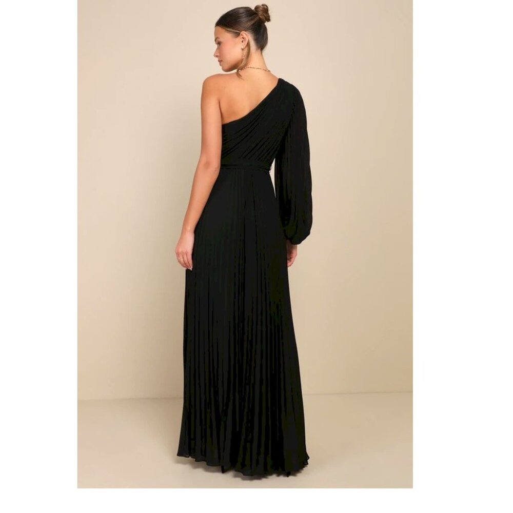Lulus Divine Charm Black Pleated One-Shoulder Maxi Dress Size Medium - Picture 6 of 12